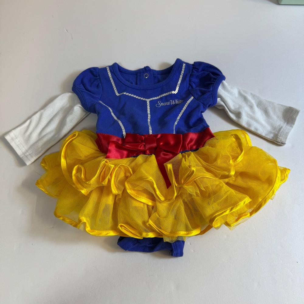 NWT Disney Baby Snow White Bodysuit Dress Blue Yellow Tulle Sequin 3M